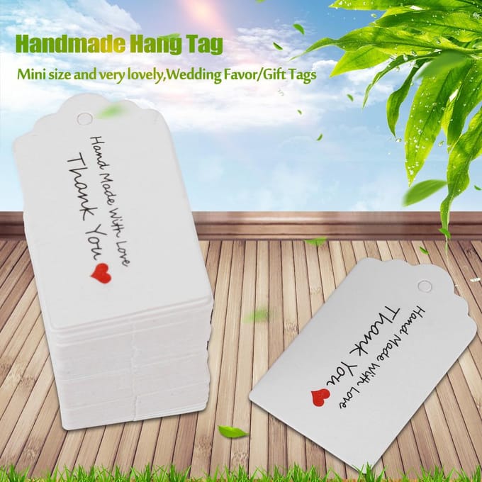 100pcs Étiquettes à Suspendre Blanches Faites Main Étiquettes Cadeau Faveur Mariage Vêtements Bijoux Étiquette de Prix #3 white