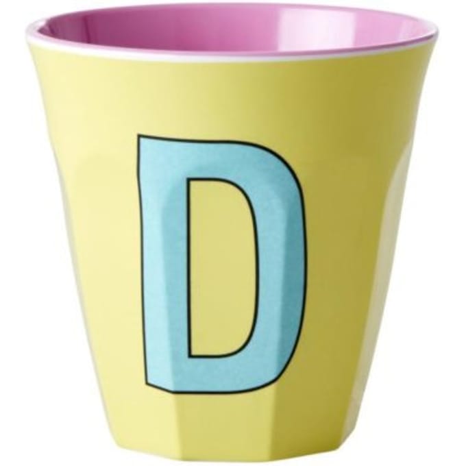 Rice melamine beker medium letter d geel