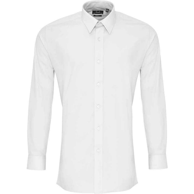 Premier Heren Poplin overhemd met lange mouwen (Wit)