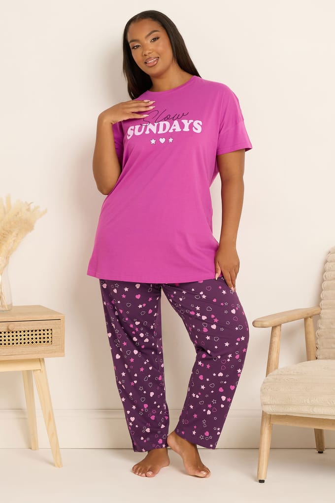 Yours Roze 'Slow Sundays' Hartvormige Wijde Pyjamaset Size 42-44