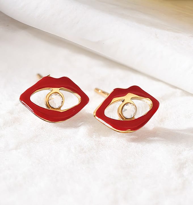 Lippen oorbellen met kristal | Stainless Steel