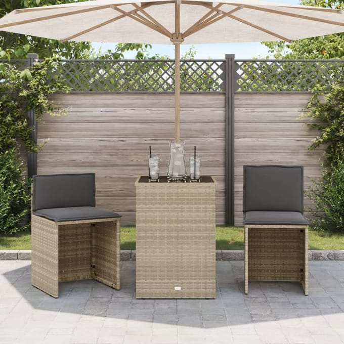 vidaXL - 3-delige - Bistroset - met - kussens - poly - rattan - lichtgrijs