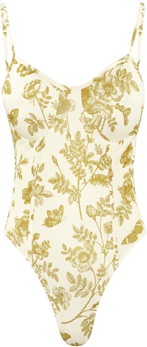 YWG - Polyester Vrouwen Denim Overall - Body Bloemenprint - Beige - Maat S