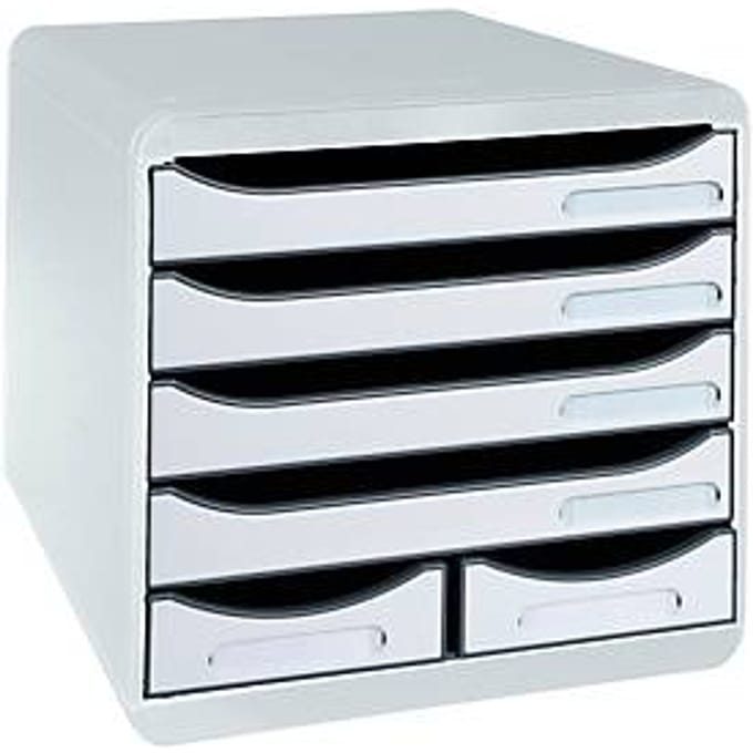 Exacompta BIG BOX MAXI Office lichtgrijs, 6 open laden (4 grote/2 kleine) A4/A4+, stil, stapelbaar, 25 jaar