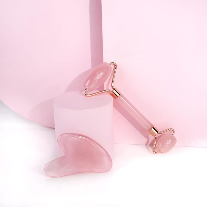 brushworks Rose Quartz Resin Roller &amp; Gua Sha 2 st
