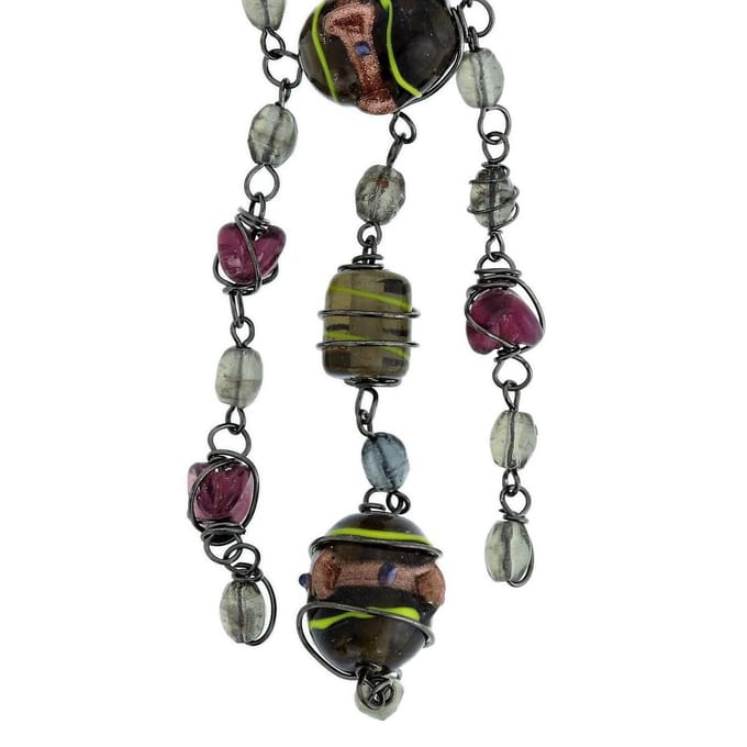 Behave - Ketting - Bruine Glaskralen met Hangers - Retro-Style