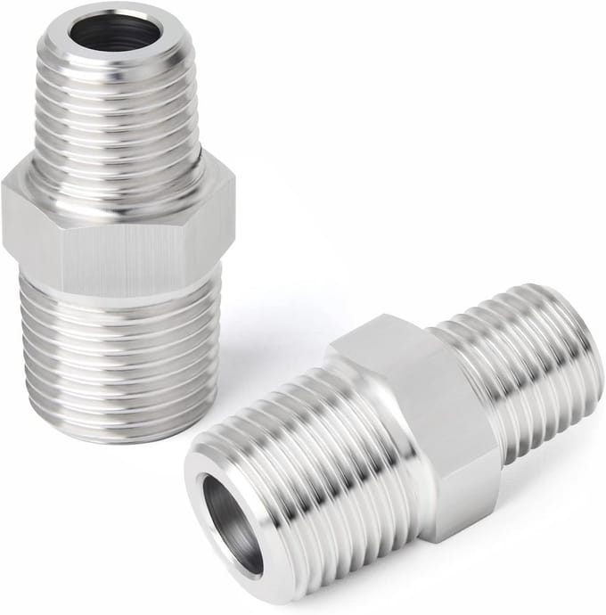 2 Stuks Verloopstuk 1" x 1/2" BSP Mannelijk voor Leidingen, RVS 304 Zeskantnippel