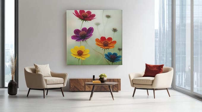 Vierkant Canvas Schilderij - Bloemen - Kleurrijk - 100x100x2 cm