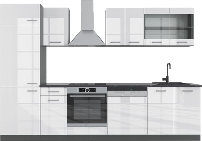 Vicco R-Line Complete keukeneenheid – 300 cm, WB Antraciet Wit hoogglans/antraciet