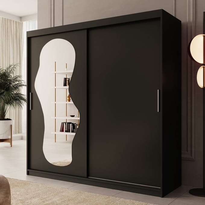 Meubella - Kledingkast Ulysses - Zwart - 200 cm - Met spiegel