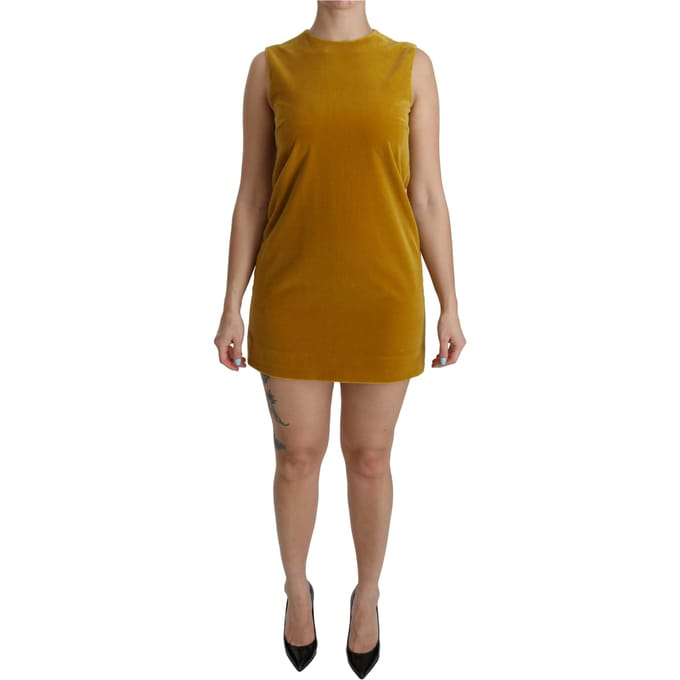 Dolce & Gabbana Vrouwen Mosterd Fluweel Stretch Shift Mini Jurk