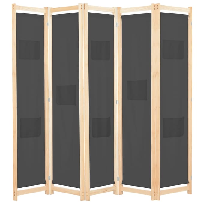 vidaXL - Kamerscherm - met - 5 - panelen - 200x170x4 - cm - stof - grijs