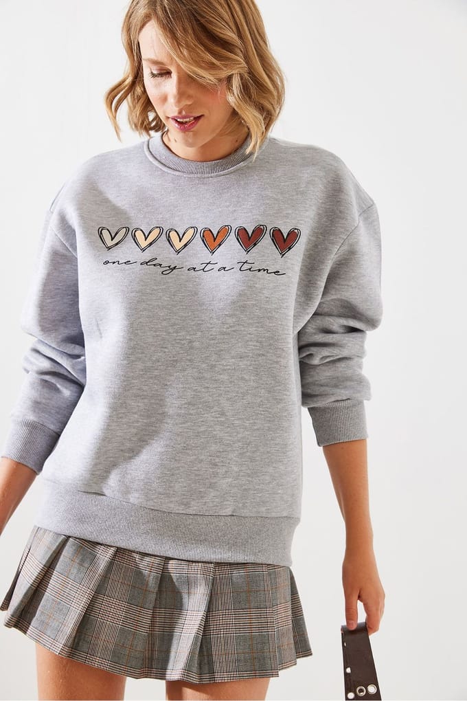 Hartpatroon Sweatshirt met Ronde Hals