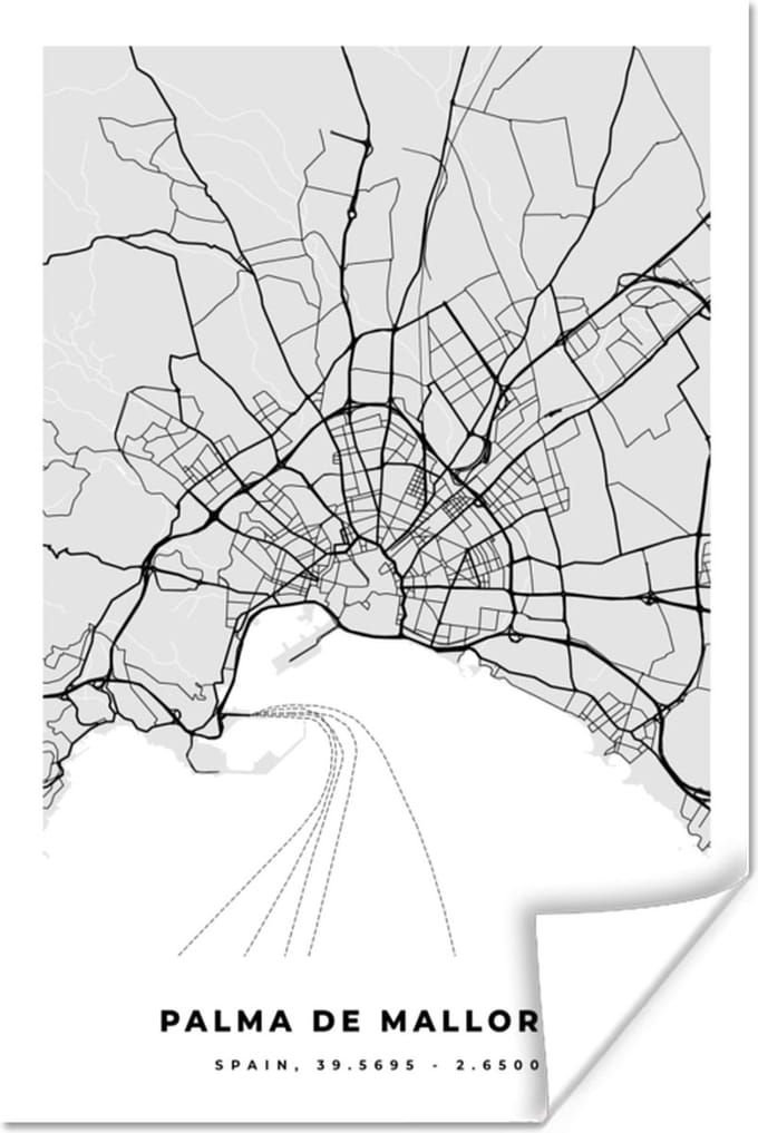 Poster Mallorca - Stadskaart - Zwart Wit - Plattegrond - Kaart - 40x60 cm