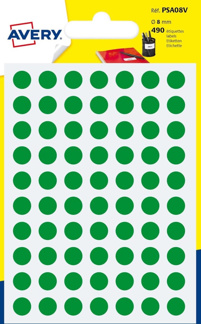 Avery markeringspunten Ø 8 mm groen 490 stuks