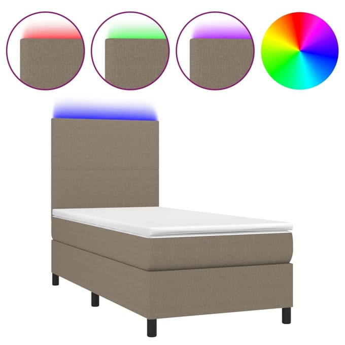 vidaXL - Boxspring - met - matras - en - LED - stof - taupe - 80x200 - cm