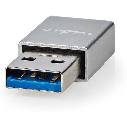 Nedis USB-A Adapter - USB 3.2 Gen 1 - USB-A Male - USB-C Female - 5 Gbps - Rond - Vernikkeld - Zwart - Doos