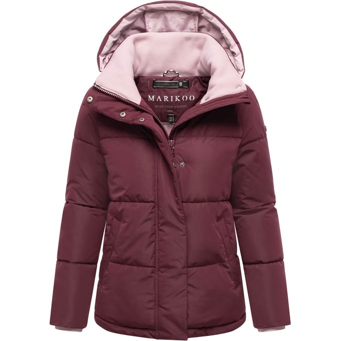 Marikoo dames gewatteerde jas Omariaa met colorblock & afneembare capuchon