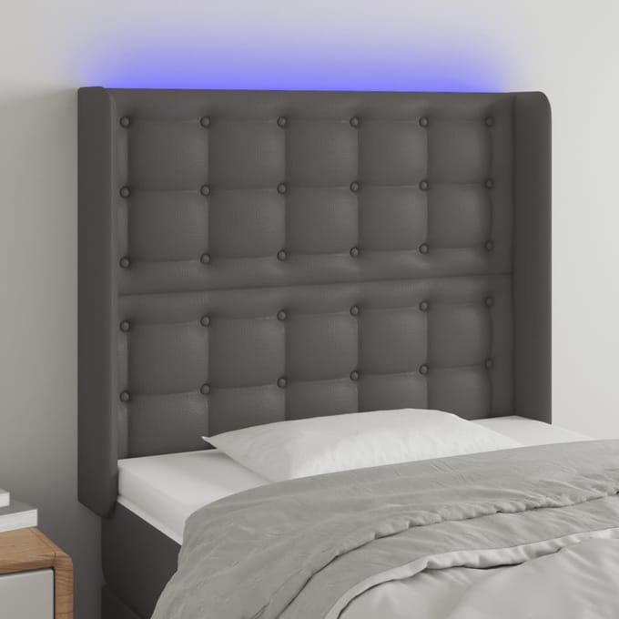 vidaXL - Hoofdbord - LED - 93x16x118/128 - cm - kunstleer - grijs