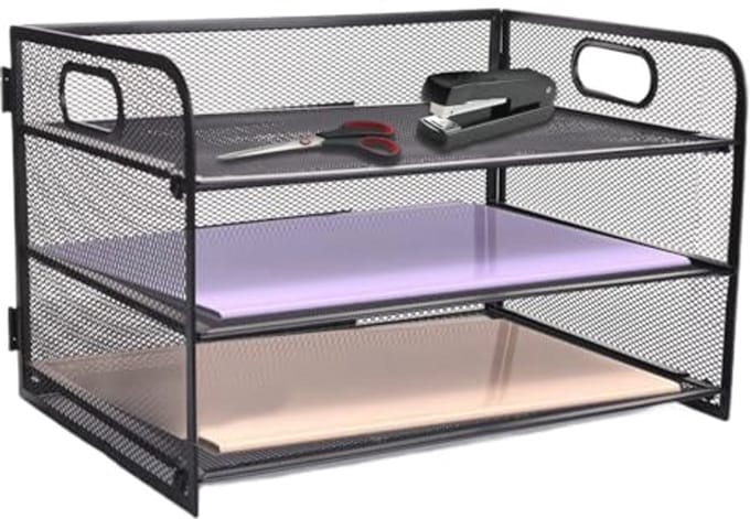 3-Tier Bureau Organizer met Handvat - A4 Papier Brief Organizer voor Archivering en Bestandsopslag