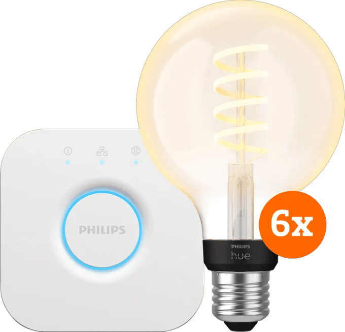 Philips Hue Filament White Ambiance Globe 6-Pack + Bridge
