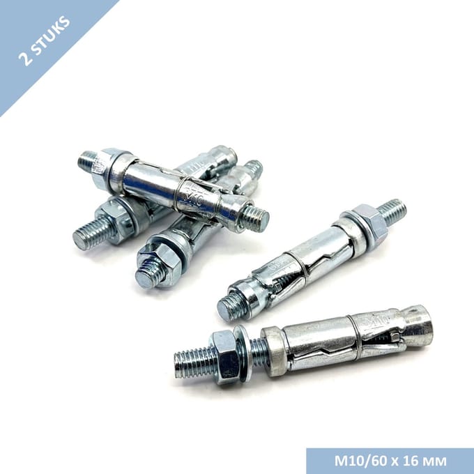 UFAST keilbout - M10/60 x 16mm - Sluitring + moer - Verzinkt - 2 stuks