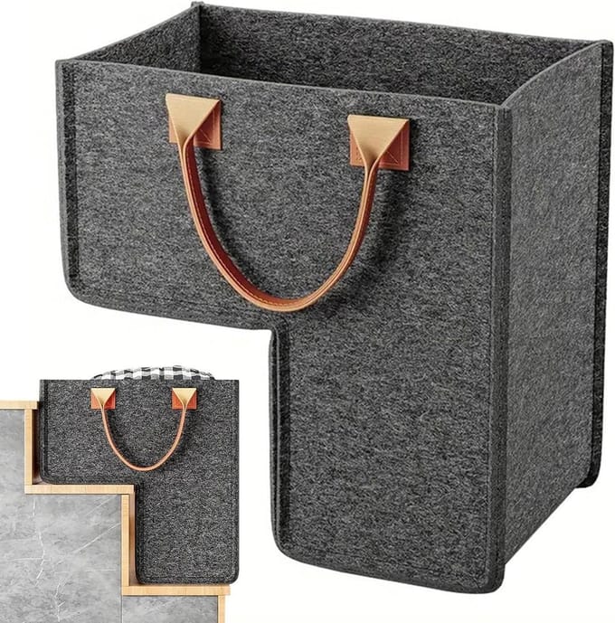 Opbergmand voor trappen - Trapmand organizer - Ruimte optimaliseren - L-vormig design - 42 cm - Donkergrijs