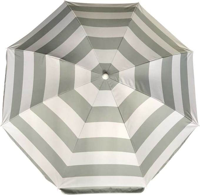 Parasol - zilver/wit - gestreept - D200 cm - UV-bescherming - incl. draagtas
