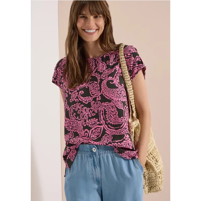 Blouse shirt met ronde hals en print