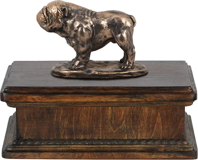 Bulldog urn - elegante urn met beeldje voor hondenas
