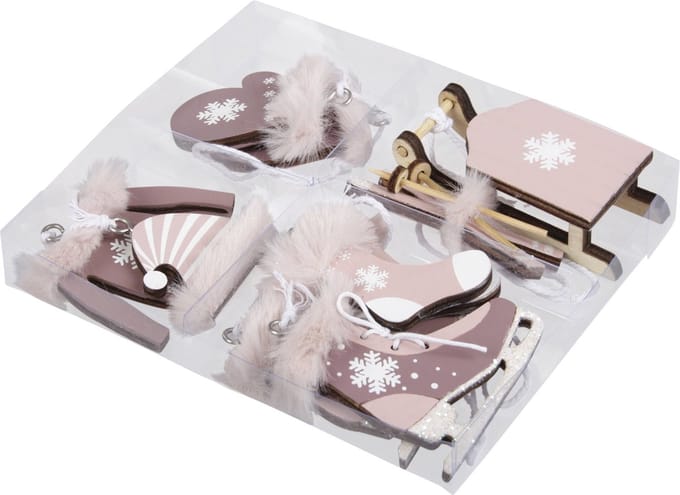 Othmar Decorations kersthangers - winter - 6x - hout - lichtroze