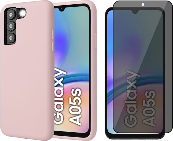 Hoesje geschikt voor Samsung Galaxy A05s - Privacy Screenprotector Volledig Dekkend Glas - Mat Back Case Roze