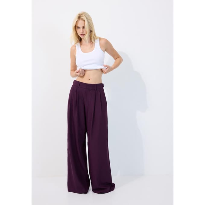 Stradivarius Geklede broek met wijde pijpen en verstelbare knopen  Purper 36