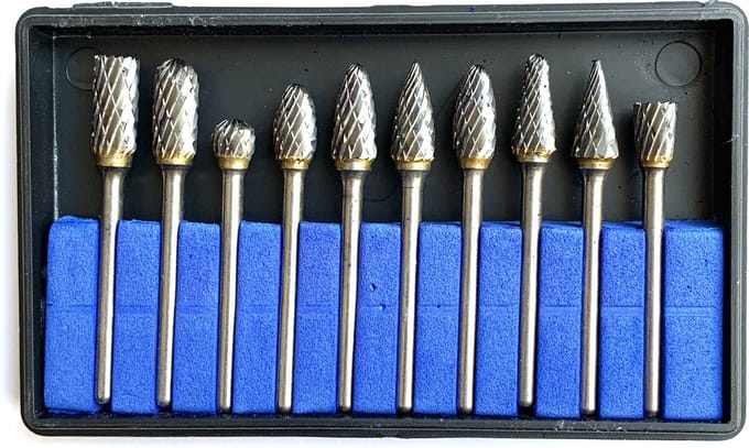 Frezensets – Set van 10 frezen – Mini frezenset van Wolfaamcarbide ø 3,00 x 6,00 mm – Multitool accessoiresset geschikt voor Dremel multitools