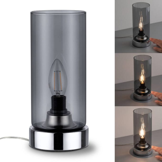 LED-tafellamp Pinja E14 max. 20W Chroom, Rookglas
