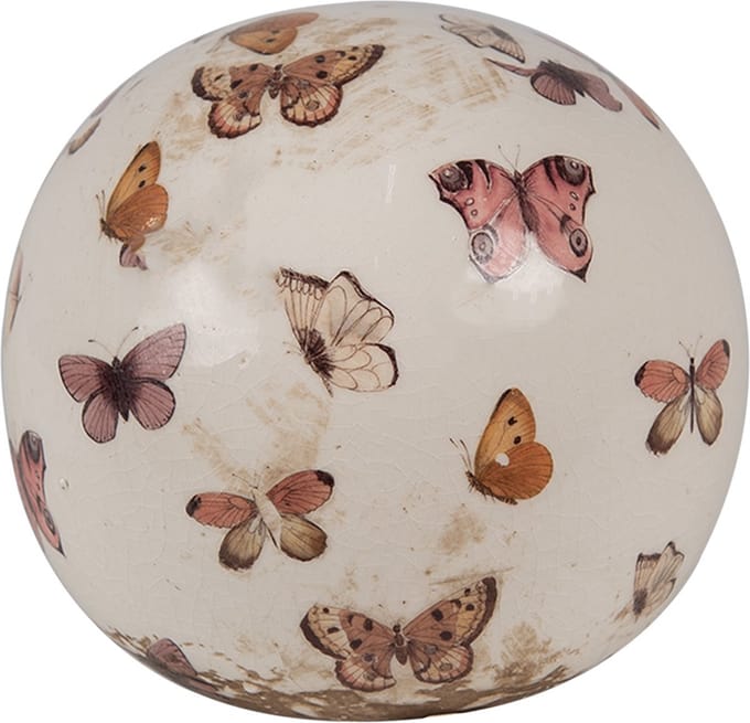 Clayre & Eef Decoratie Bal Ø 10x10 cm Beige Roze Keramiek Vlinders