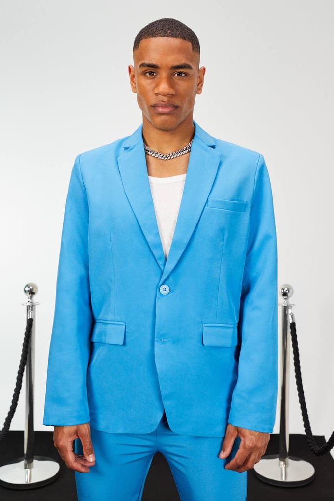 Oversized Single Breasted Suit Jacket | Blue | Size 48