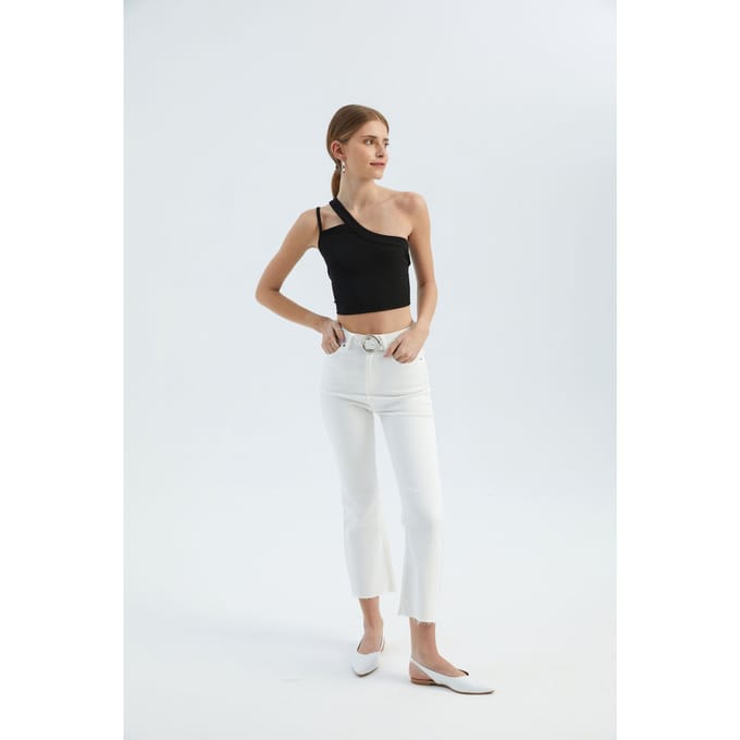 One Shoulder Uitgesneden Crop Top