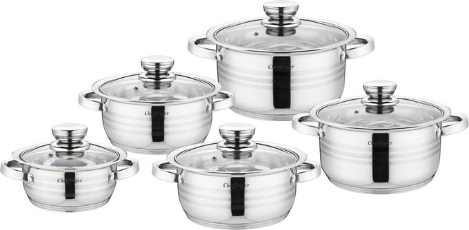 Cheffinger Kookpannen - Pannenset inductie 10-delig - Glazen Deksel - RVS