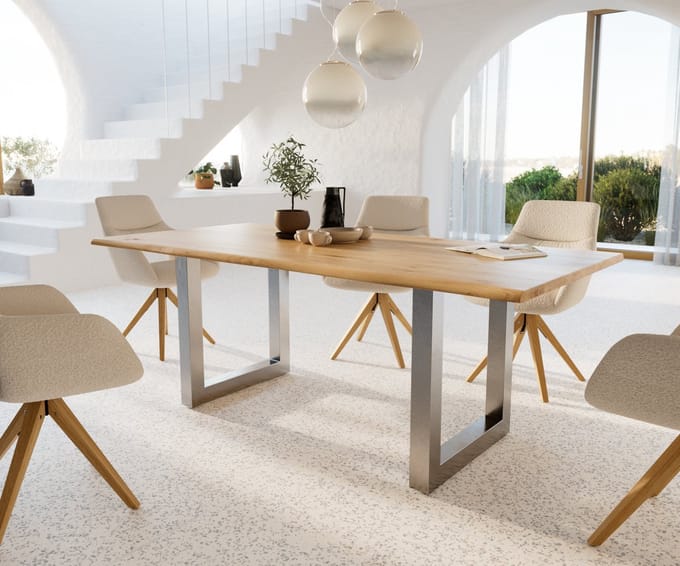 Eettafel Edge Eiche natuur 200x100x2,5-3 edelstaal breed Live-Edge