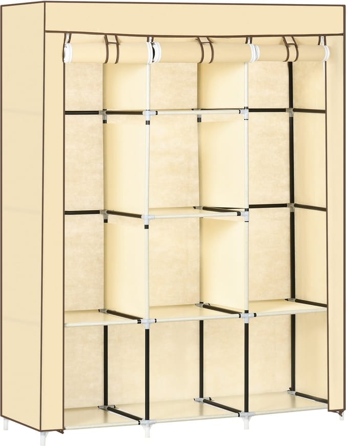 HOMCOM - Stoffen Kast - met 8 Planken - 2 Kledingstangen - Beige