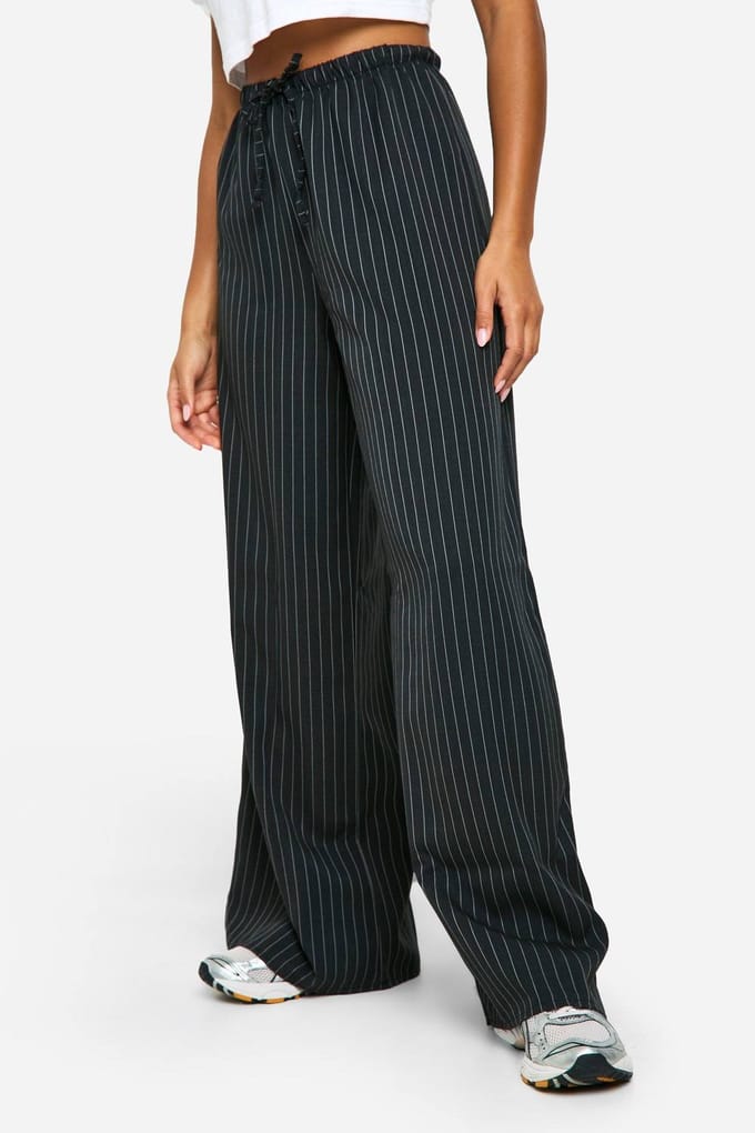 boohoo Dames Stripe Wijde Broek | Zwart | Maat: 40