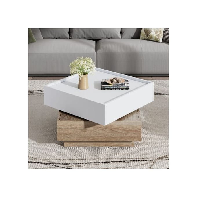 Table basse - MUVOE - Pivotante 360° - Blanc - 60x60x38 cm - Design contemporain blanc