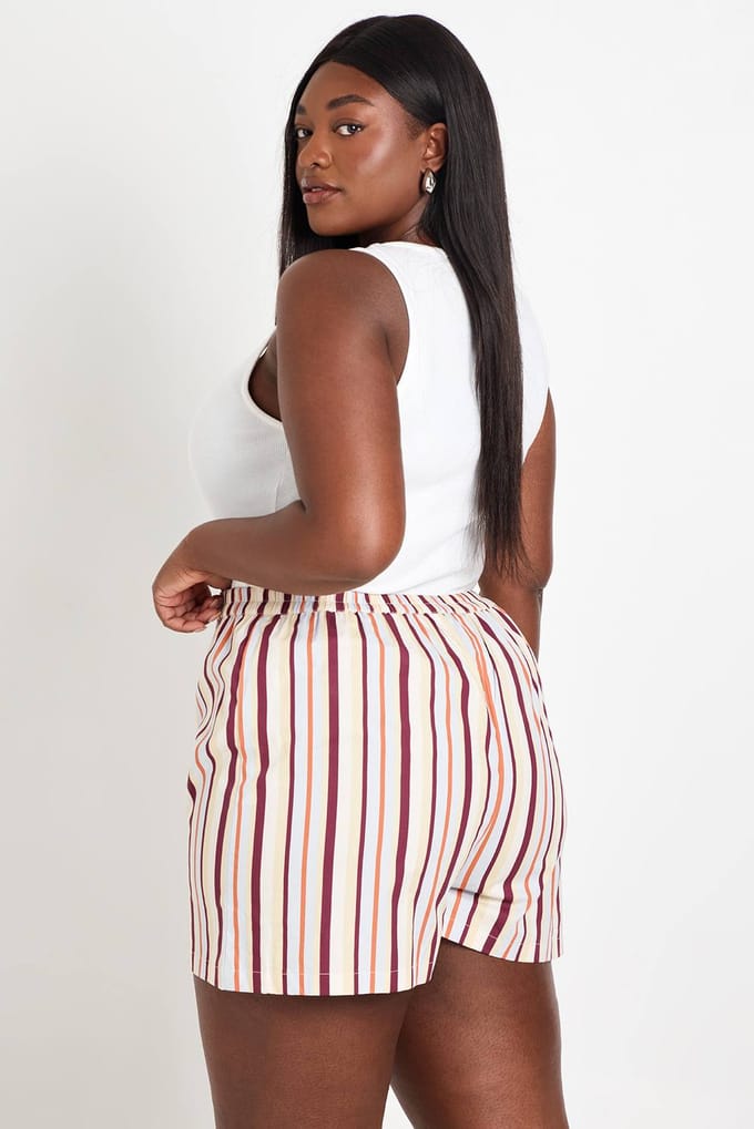 boohoo Dames Plus Gestreepte Poplin Henley Short | Maat: 52