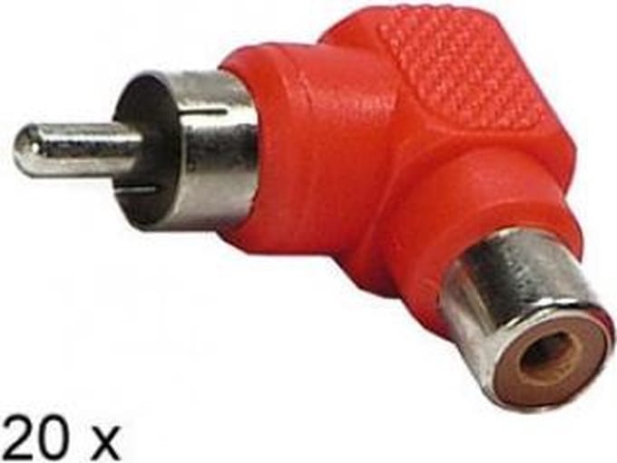 RCA 90Â° conn. mannelijk>vrouwelijk RED 20 stuks