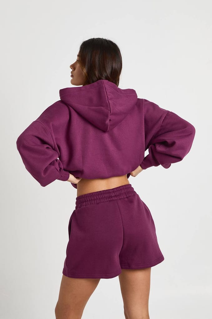 boohoo Dames Sweatshort Met Hoge Taille En Interne Trekkoord | Dark Cherry | Maat: Small