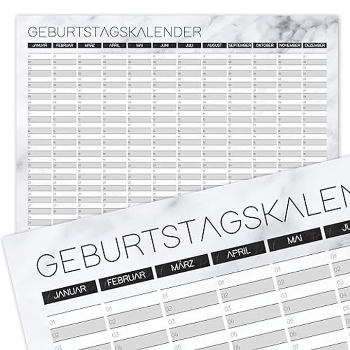 Marmerlook Verjaardagskalender DIN A3 - Jaaronafhankelijk, Neutraal & Modern