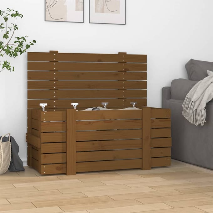 vidaXL - Opbergbox - 91x40,5x42 - cm - massief - grenenhout - honingbruin