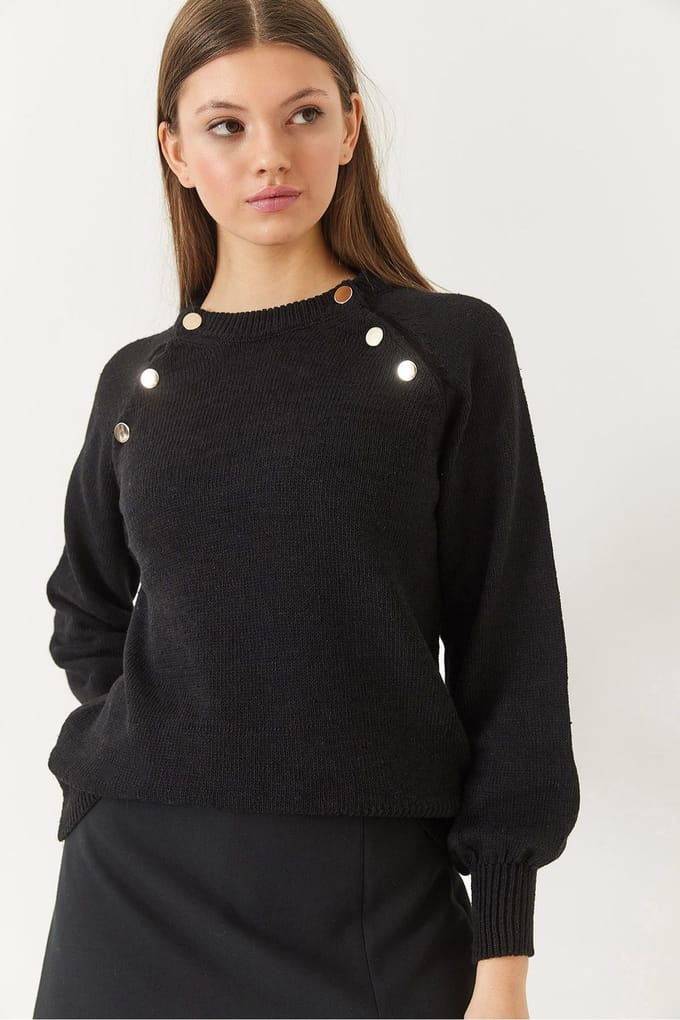 Gestructureerde Brei Crew Neck Trui met Knopen