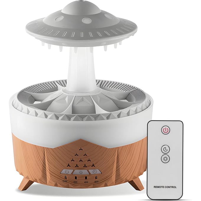 Rain Cloud Luchtbevochtiger Waterdruppel 350 ml Timer met grote capaciteit Cool Mist Essentiële olieverspreider met 7 EU Plug bruin
